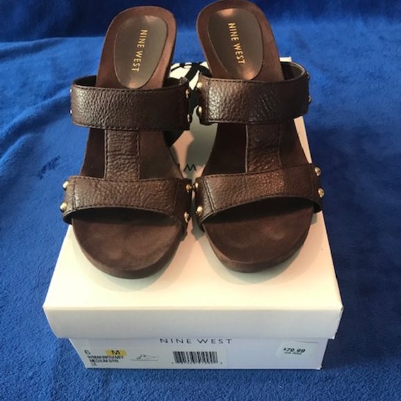 Nine West Med. Brown Wedge Slide Size 6 🎀 - Picture 2 of 7